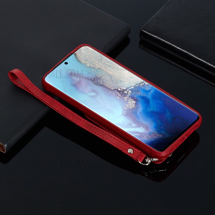 PU Leather Coated TPU Phone Case Cover Card Holder for Samsung Galaxy S20/S11e - Red-10