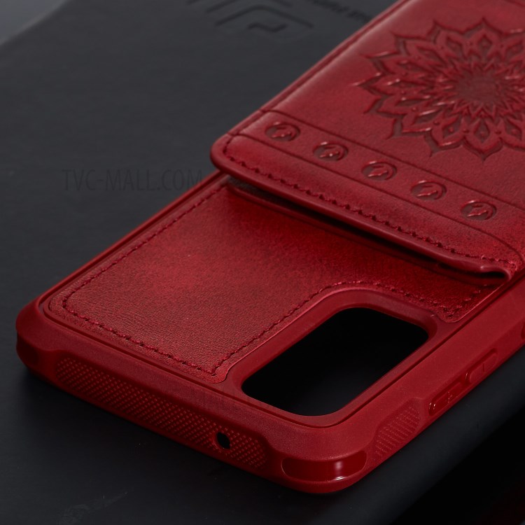 PU Leather Coated TPU Phone Case Cover Card Holder for Samsung Galaxy S20/S11e - Red-13