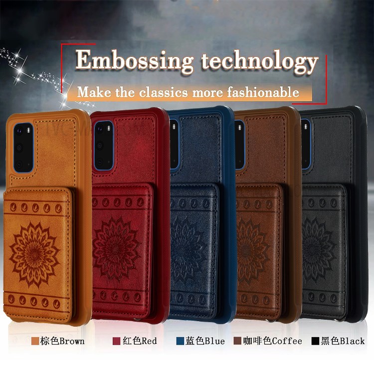 PU Leather Coated TPU Phone Case Cover Card Holder for Samsung Galaxy S20/S11e - Red-19