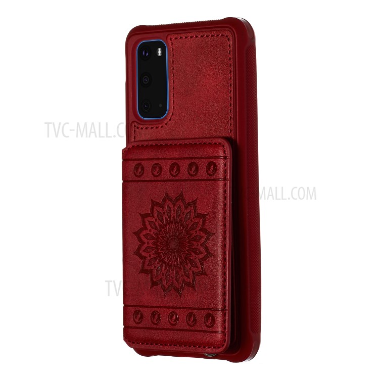 PU Leather Coated TPU Phone Case Cover Card Holder for Samsung Galaxy S20/S11e - Red-2