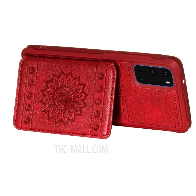 PU Leather Coated TPU Phone Case Cover Card Holder for Samsung Galaxy S20/S11e - Red-5