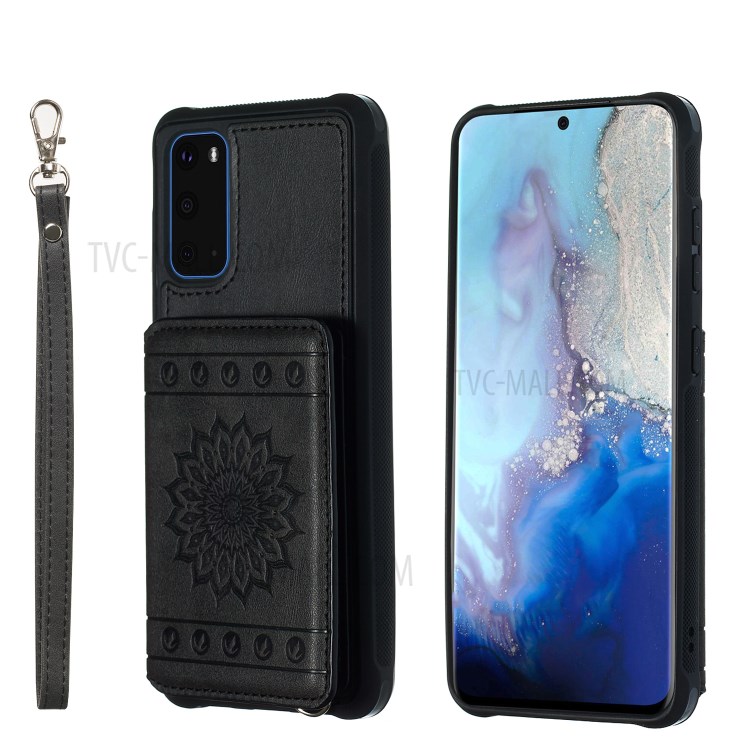 PU Leather Coated TPU Phone Case Cover Card Holder for Samsung Galaxy S20 - Black-1