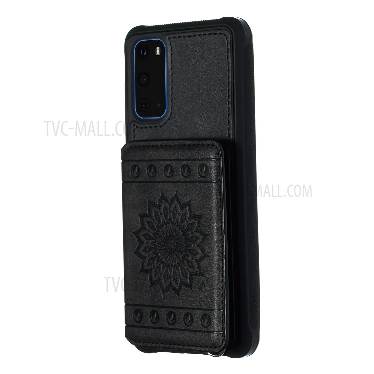 PU Leather Coated TPU Phone Case Cover Card Holder for Samsung Galaxy S20 - Black-2