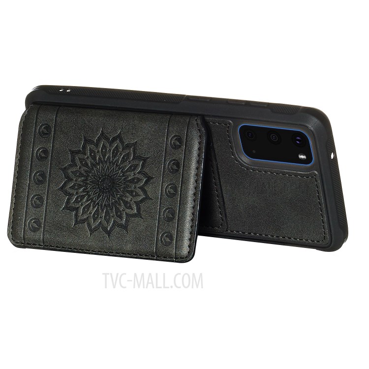 PU Leather Coated TPU Phone Case Cover Card Holder for Samsung Galaxy S20 - Black-5
