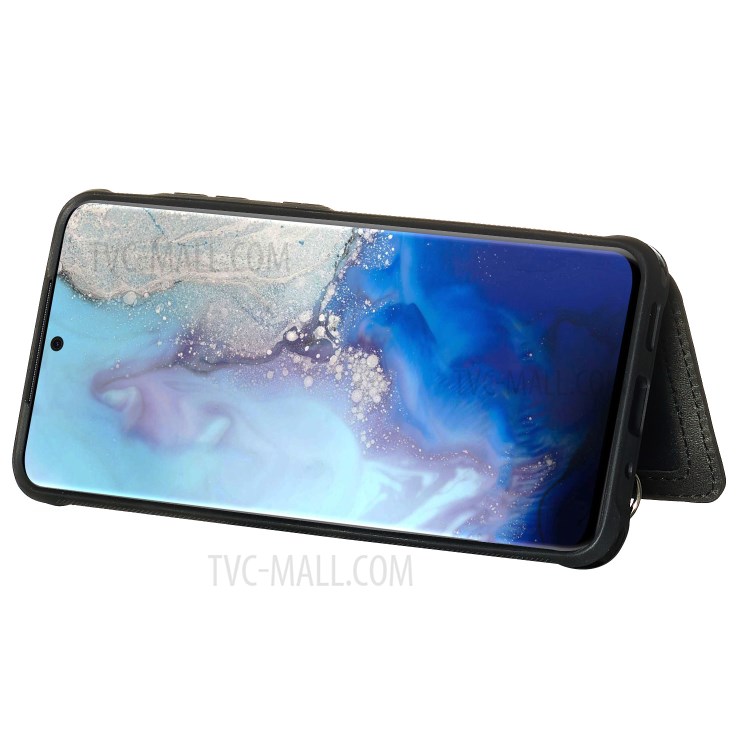 PU Leather Coated TPU Phone Case Cover Card Holder for Samsung Galaxy S20 - Black-6