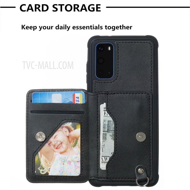 PU Leather Coated TPU Phone Case Cover Card Holder for Samsung Galaxy S20 - Black-7
