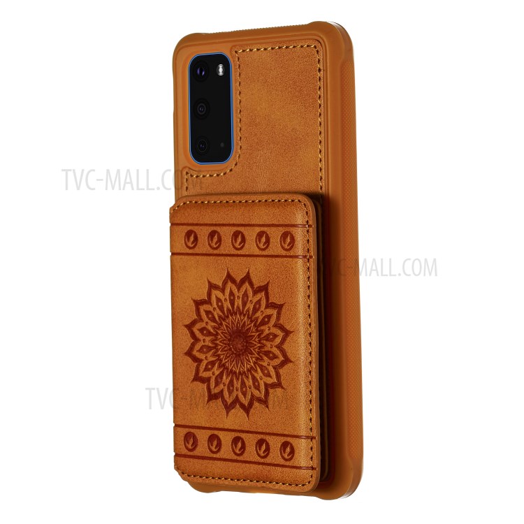 PU Leather Coated TPU Phone Case Cover Card Holder for Samsung Galaxy S20 - Brown-2