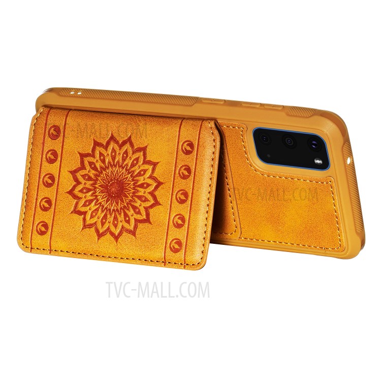 PU Leather Coated TPU Phone Case Cover Card Holder for Samsung Galaxy S20 - Brown-5