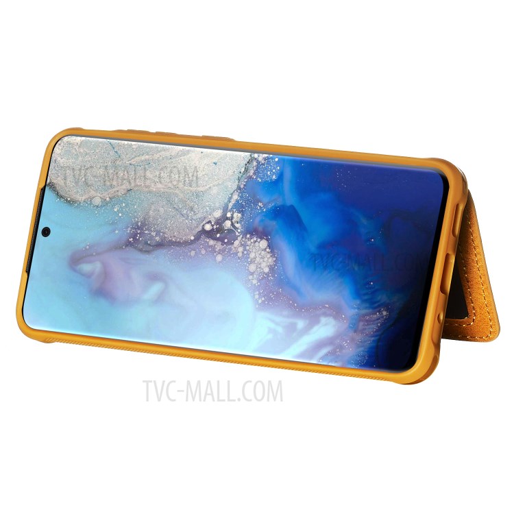 PU Leather Coated TPU Phone Case Cover Card Holder for Samsung Galaxy S20 - Brown-6