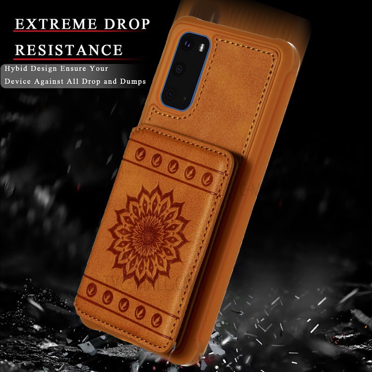 PU Leather Coated TPU Phone Case Cover Card Holder for Samsung Galaxy S20 - Brown-8