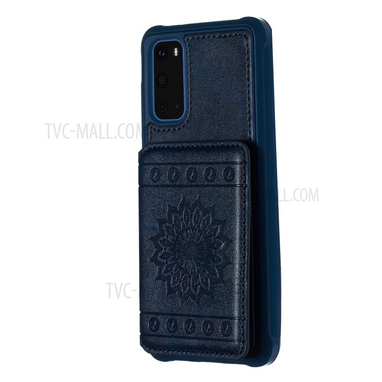 PU Leather Coated TPU Phone Case Cover Card Holder for Samsung Galaxy S20 - Blue-2
