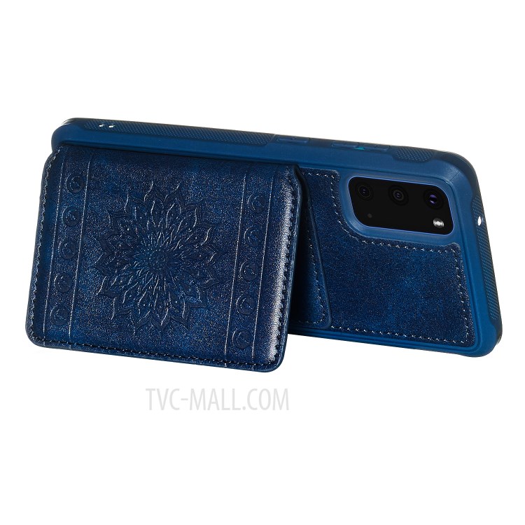 PU Leather Coated TPU Phone Case Cover Card Holder for Samsung Galaxy S20 - Blue-5