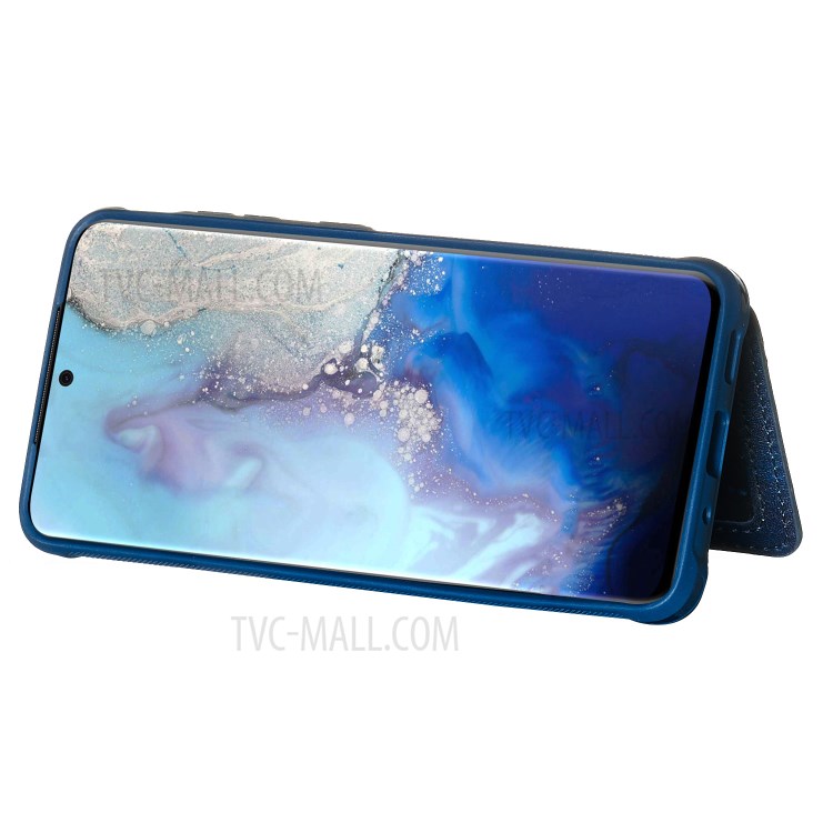 PU Leather Coated TPU Phone Case Cover Card Holder for Samsung Galaxy S20 - Blue-6