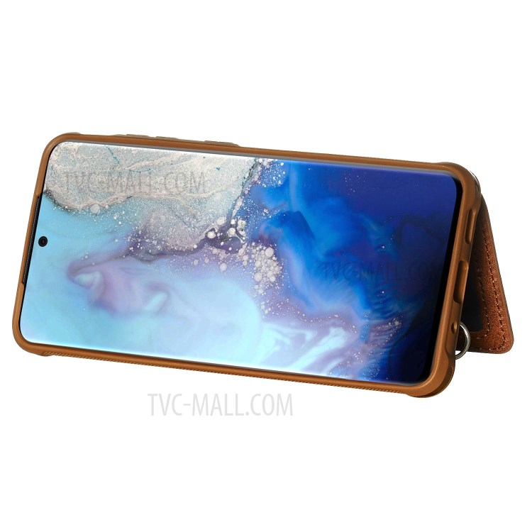 PU Leather Coated TPU Phone Case Cover Card Holder for Samsung Galaxy S20 - Coffee-6