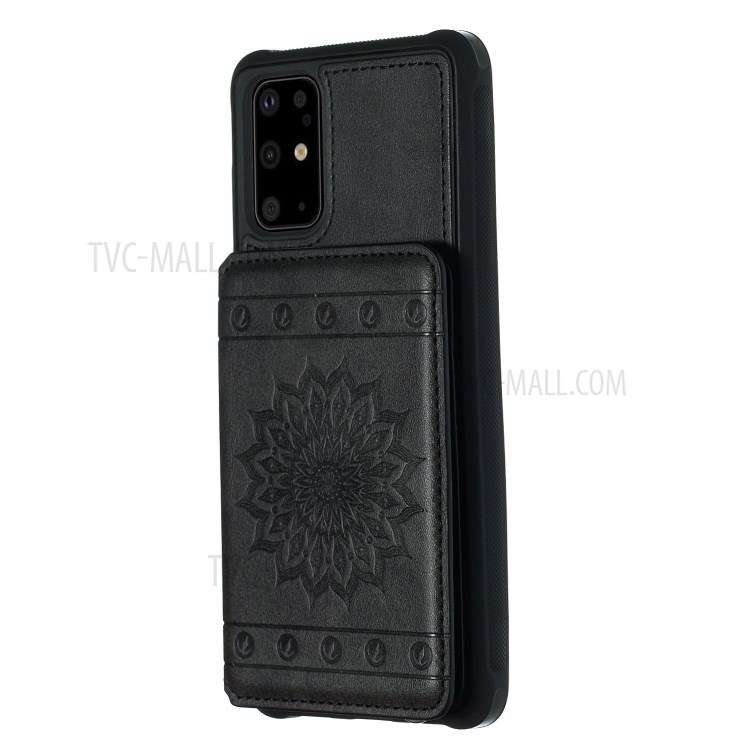PU Leather Coated TPU Phone Case with Strap Cover for Samsung Galaxy S20 Plus - Black-2