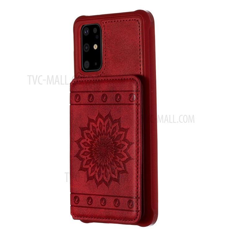 PU Leather Coated TPU Phone Case with Strap Cover for Samsung Galaxy S20 Plus - Red-2