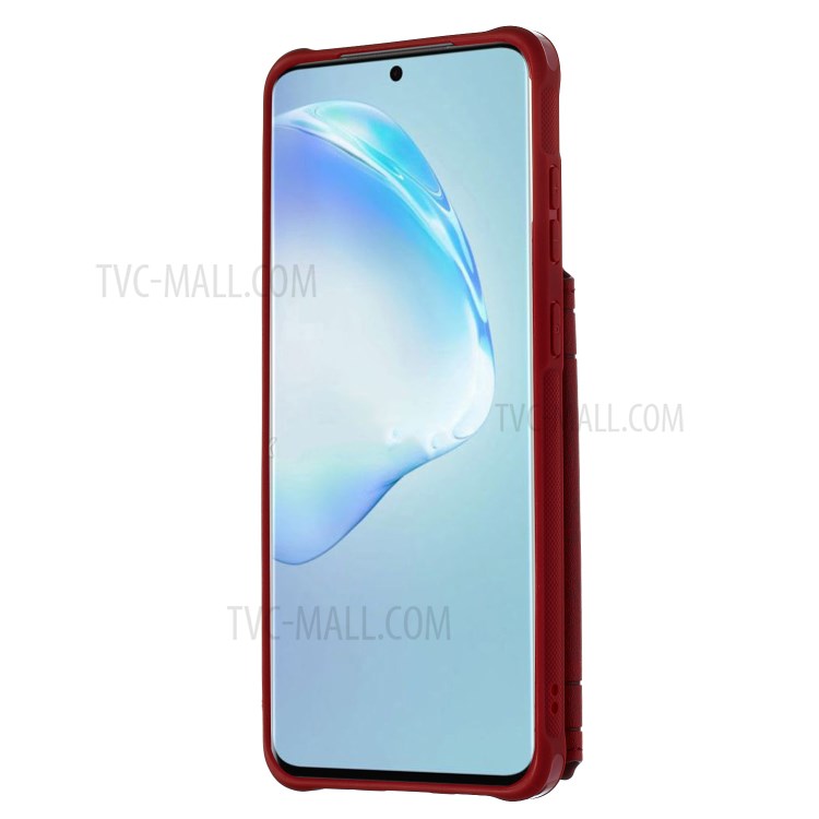 PU Leather Coated TPU Phone Case with Strap Cover for Samsung Galaxy S20 Plus - Red-3
