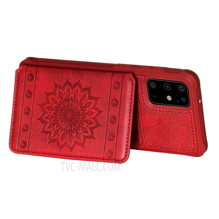 PU Leather Coated TPU Phone Case with Strap Cover for Samsung Galaxy S20 Plus - Red-5