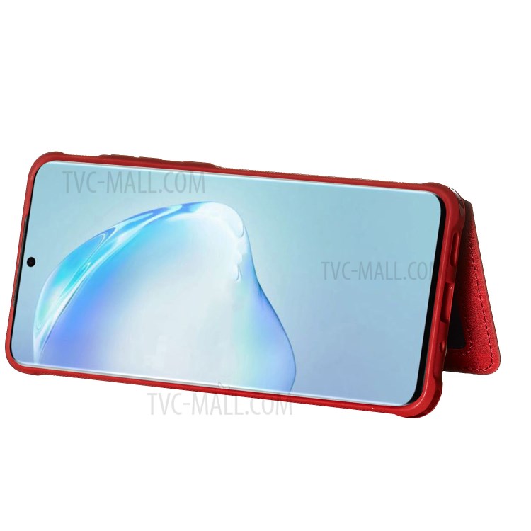 PU Leather Coated TPU Phone Case with Strap Cover for Samsung Galaxy S20 Plus - Red-6