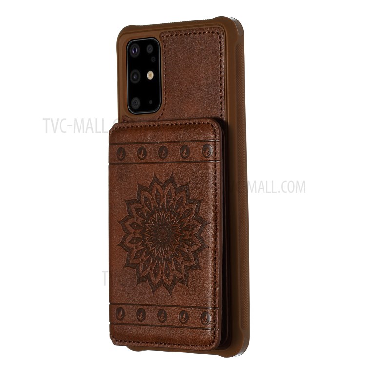 PU Leather Coated TPU Phone Case with Strap Cover for Samsung Galaxy S20 Plus - Coffee-2