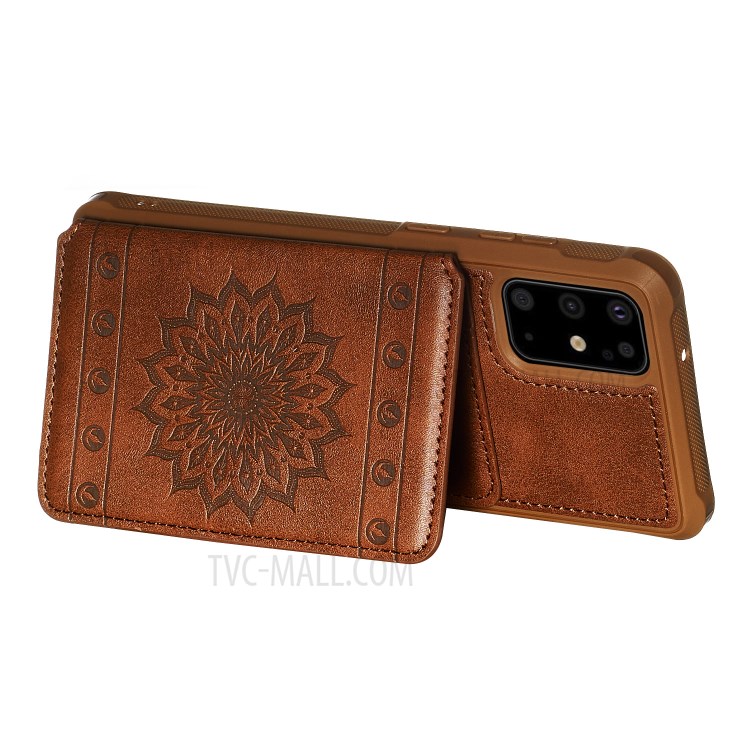 PU Leather Coated TPU Phone Case with Strap Cover for Samsung Galaxy S20 Plus - Coffee-5
