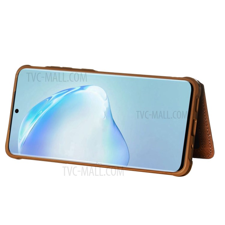 PU Leather Coated TPU Phone Case with Strap Cover for Samsung Galaxy S20 Plus - Coffee-6