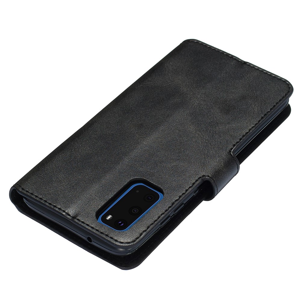 Com Cobertura de Couro Flip de Suporte de Carteira Para o Samsung Galaxy S20 4G/S20 5G - Preto-4