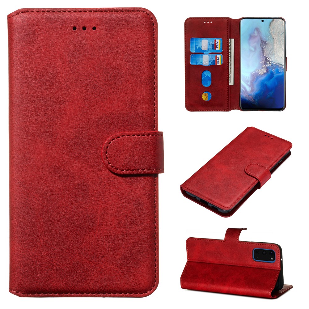 With Wallet Stand Flip Leather Phone Covering for Samsung Galaxy S20 - Red-1