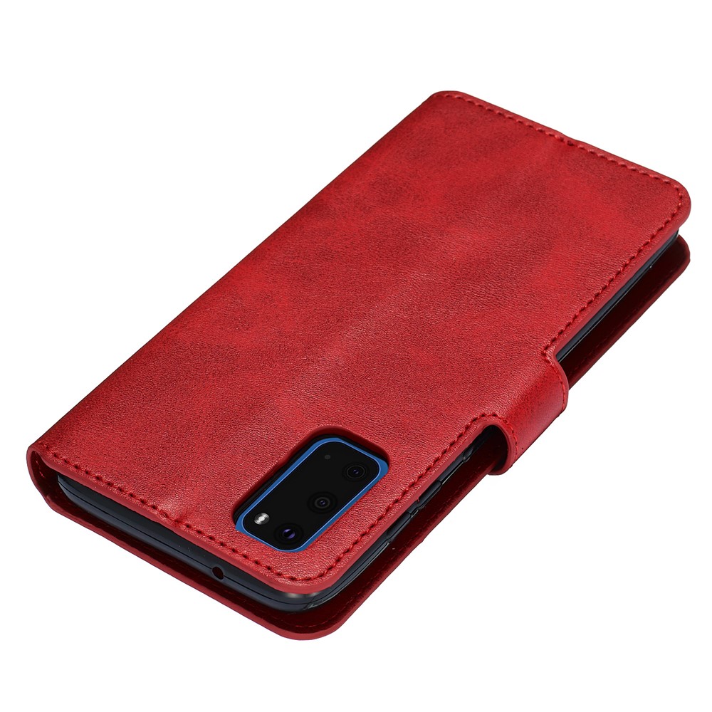 With Wallet Stand Flip Leather Phone Covering for Samsung Galaxy S20 - Red-4