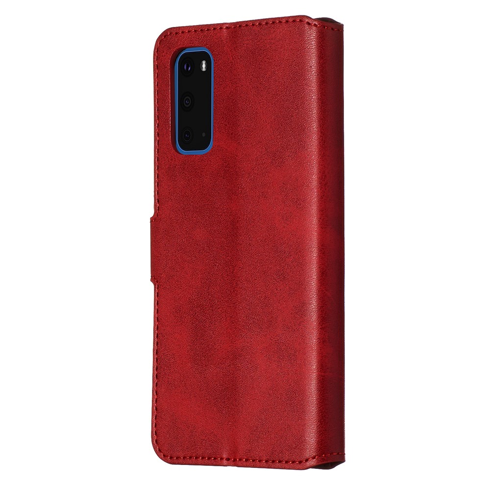 With Wallet Stand Flip Leather Phone Covering for Samsung Galaxy S20 - Red-6