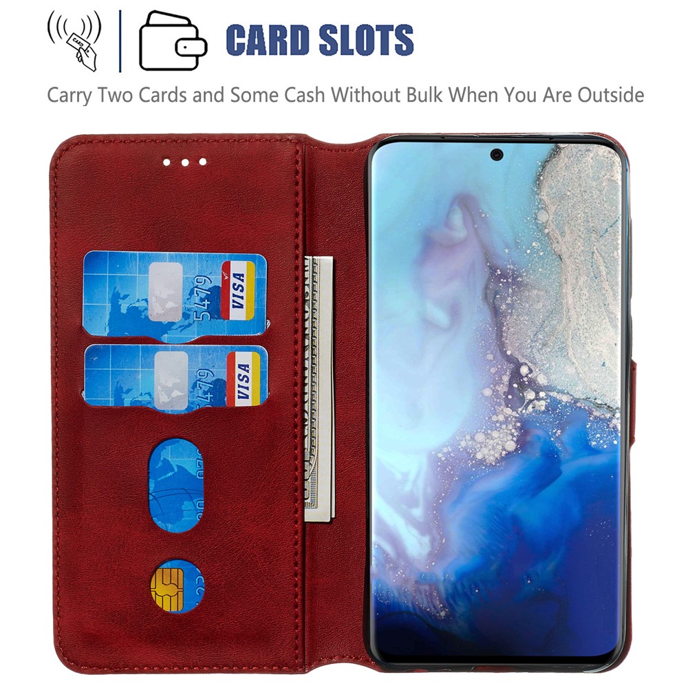 With Wallet Stand Flip Leather Phone Covering for Samsung Galaxy S20 - Red-7