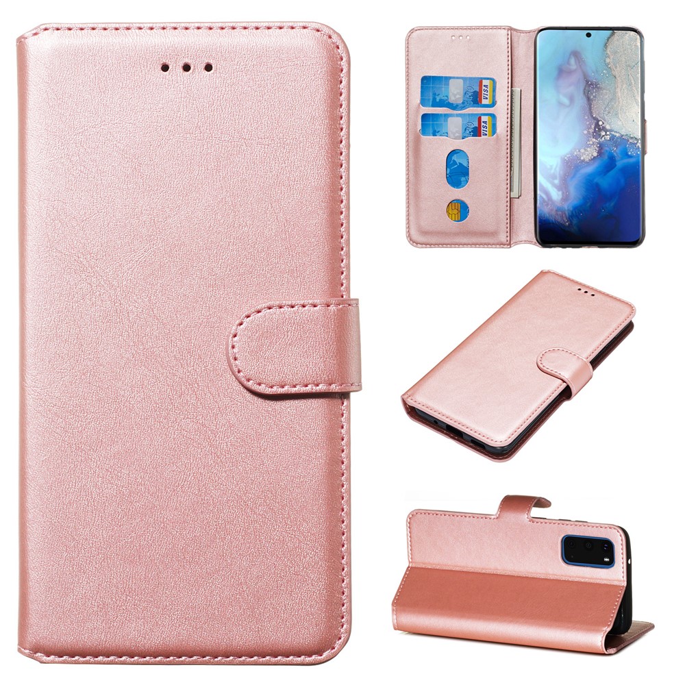 With Wallet Stand Flip Leather Phone Covering for Samsung Galaxy S20 - Rose Gold-1