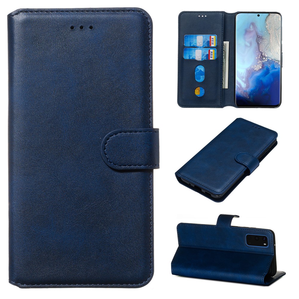 With Wallet Stand Flip Leather Phone Covering for Samsung Galaxy S20 - Blue-1