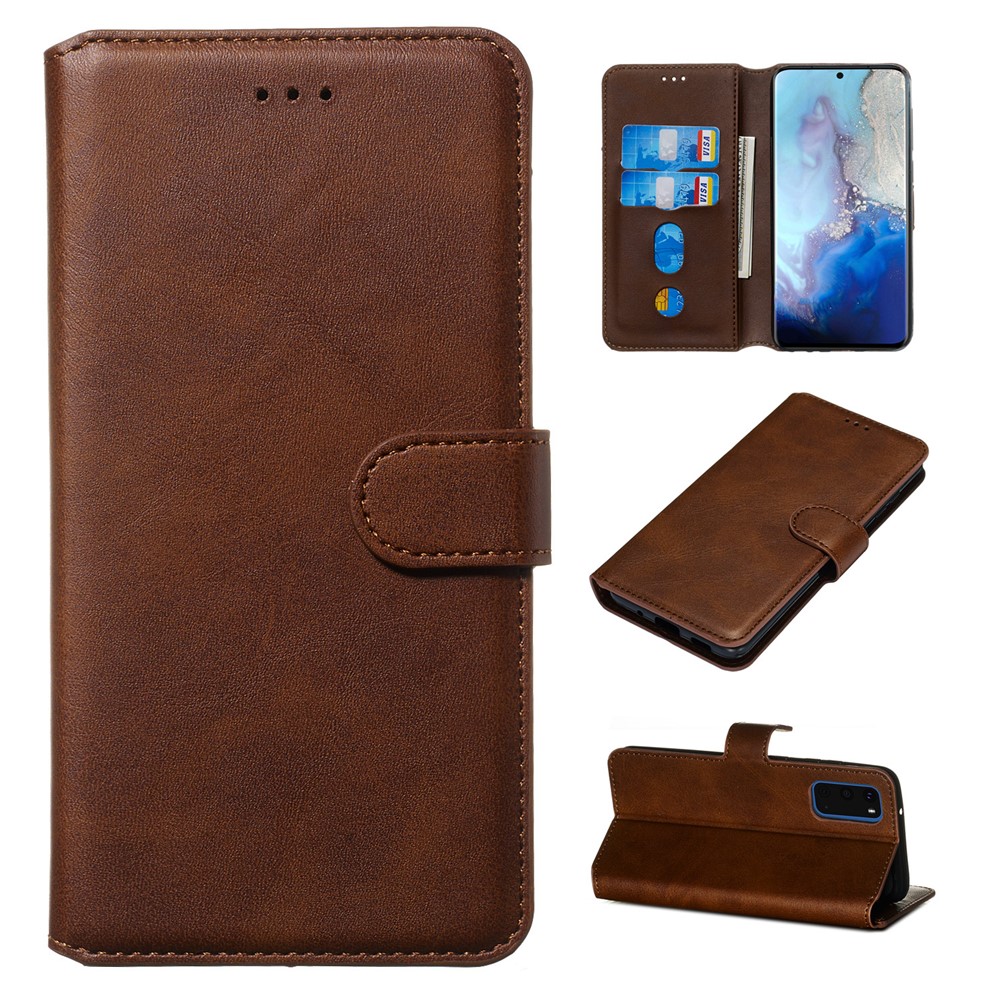 With Wallet Stand Flip Leather Phone Covering for Samsung Galaxy S20 - Brown-1