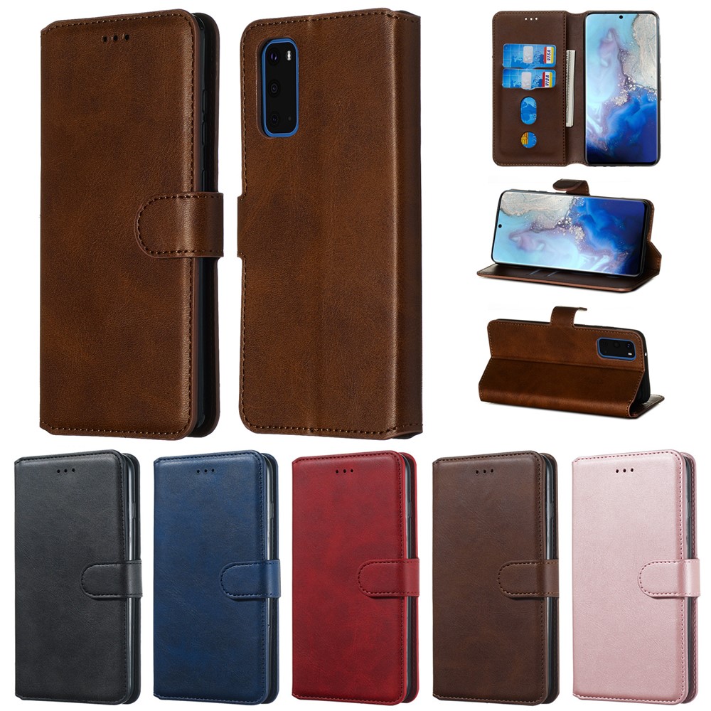 With Wallet Stand Flip Leather Phone Covering for Samsung Galaxy S20 - Brown-14