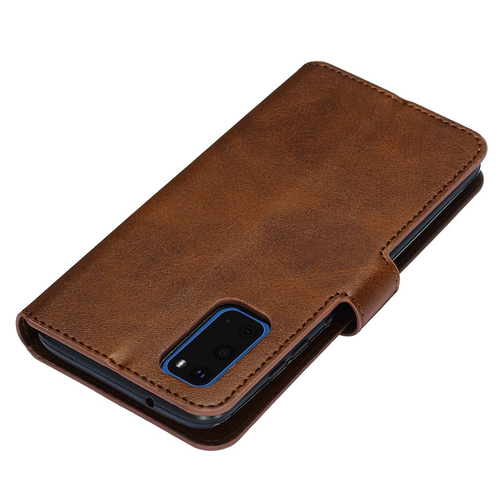With Wallet Stand Flip Leather Phone Covering for Samsung Galaxy S20 - Brown-4