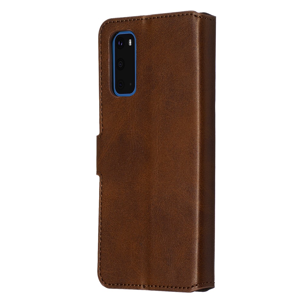 With Wallet Stand Flip Leather Phone Covering for Samsung Galaxy S20 - Brown-6