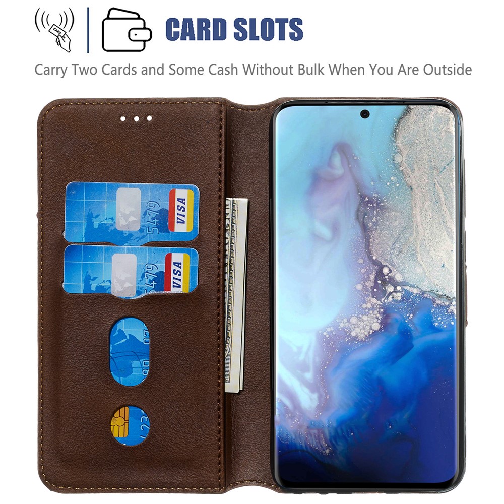 With Wallet Stand Flip Leather Phone Covering for Samsung Galaxy S20 - Brown-7