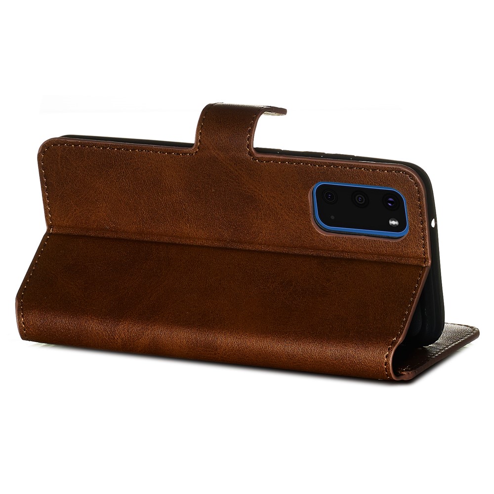 With Wallet Stand Flip Leather Phone Covering for Samsung Galaxy S20 - Brown-8
