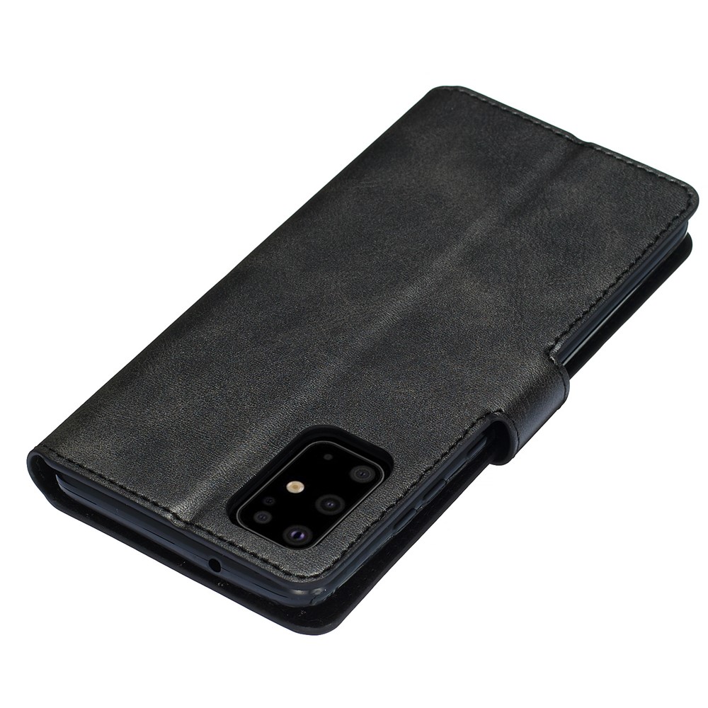 Solid Color Flip Leather Wallet Phone Cover for Samsung Galaxy S20 Plus - Black-4