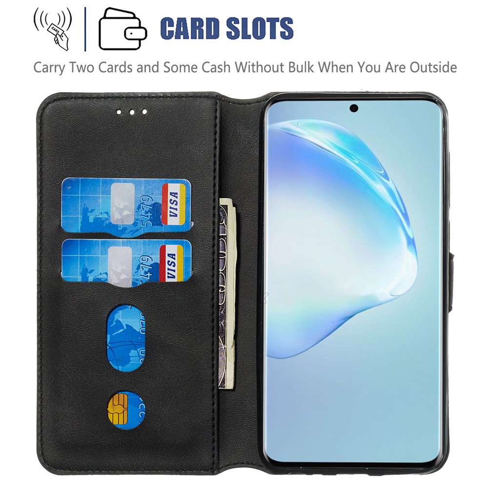 Solid Color Flip Leather Wallet Phone Cover for Samsung Galaxy S20 Plus/S11 - Black-7