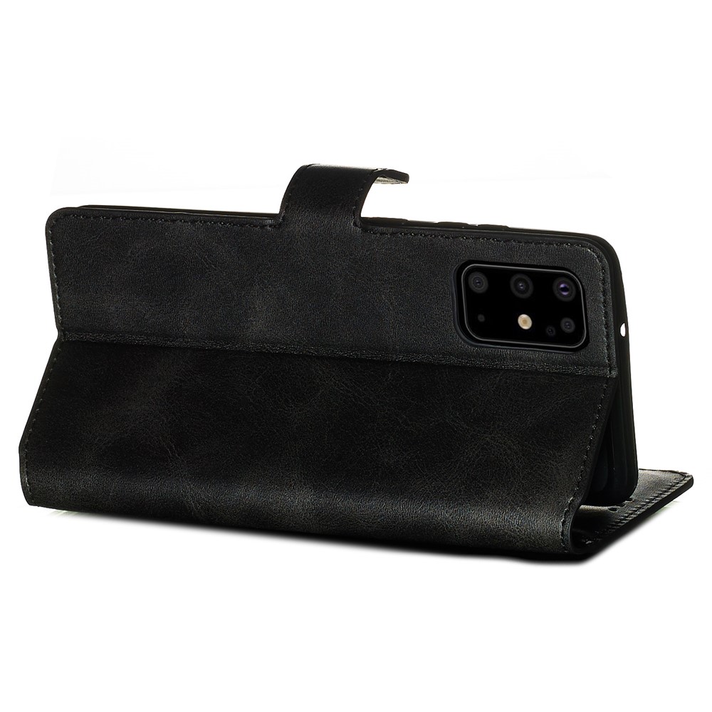 Cubierta de Teléfono de Billetera de Cuero de Color Sólido Para Samsung Galaxy S20 Plus - Negro