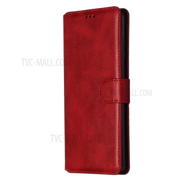 Solid Color Flip Leather Wallet Phone Cover for Samsung Galaxy S20 Plus - Red-5