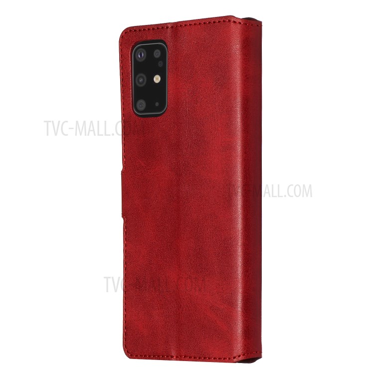 Solid Color Flip Leather Wallet Phone Cover for Samsung Galaxy S20 Plus - Red-6