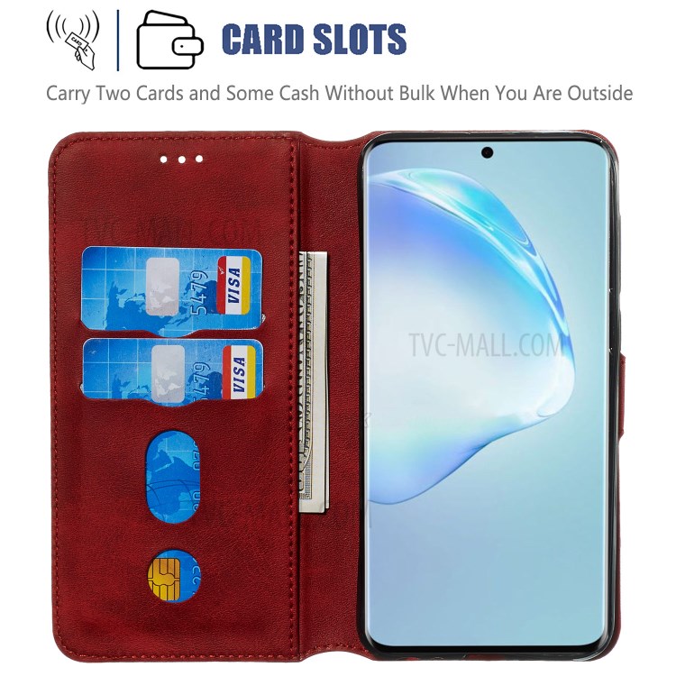 Solid Color Flip Leather Wallet Phone Cover for Samsung Galaxy S20 Plus - Red-7