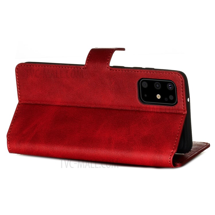 Solid Color Flip Leather Wallet Phone Cover for Samsung Galaxy S20 Plus - Red-8