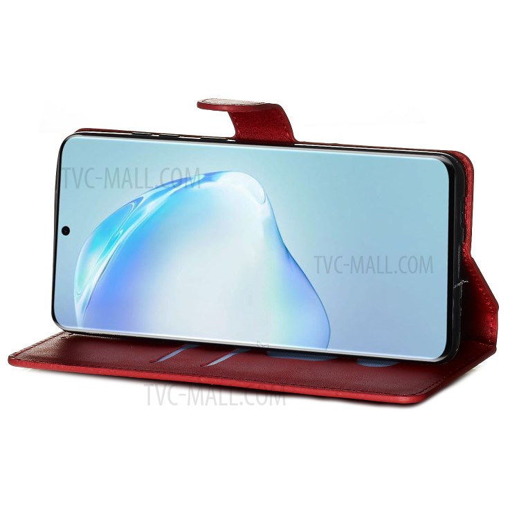 Solid Color Flip Leather Wallet Phone Cover for Samsung Galaxy S20 Plus - Red-9