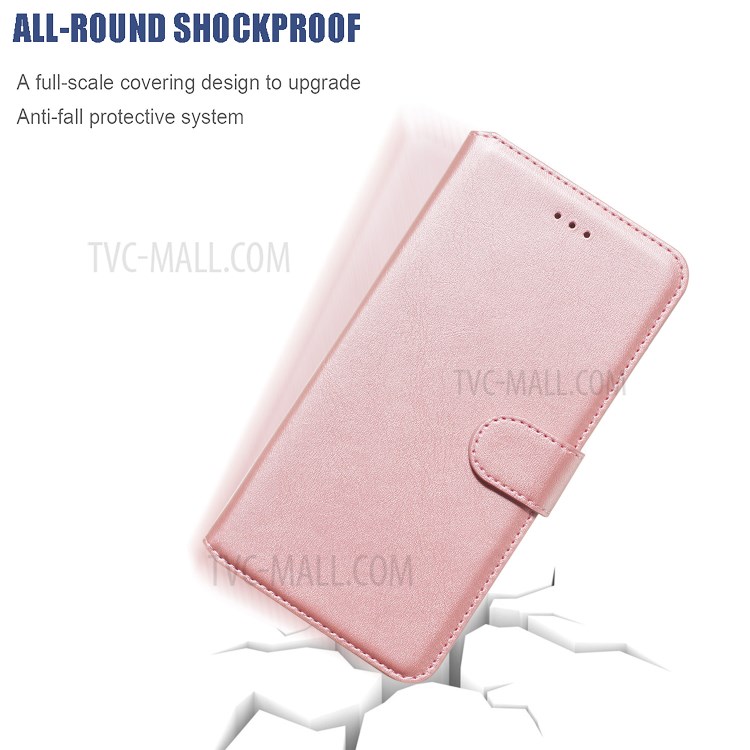 Solid Color Flip Leather Wallet Phone Cover for Samsung Galaxy S20 Plus - Rose Gold-12