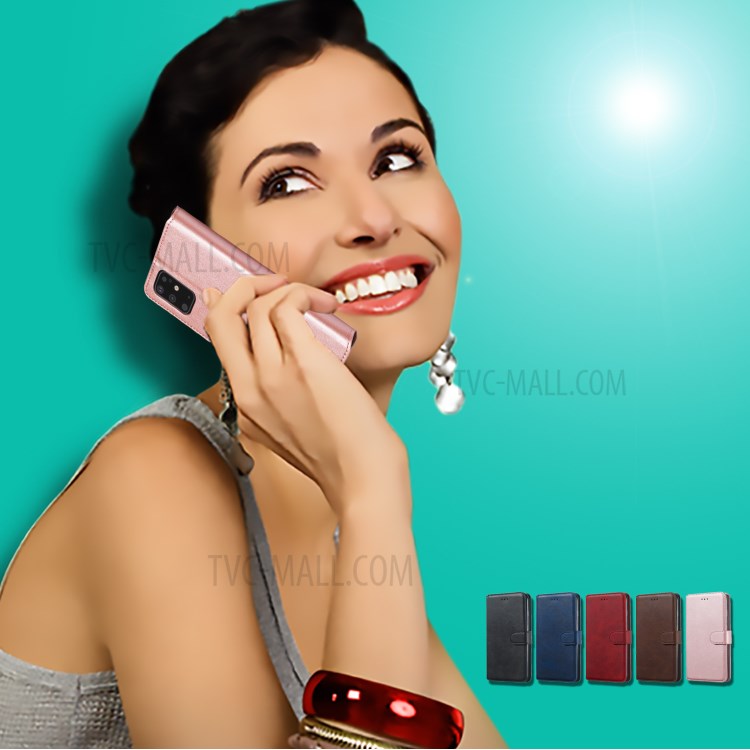 Solid Color Flip Leather Wallet Phone Cover for Samsung Galaxy S20 Plus - Rose Gold-14