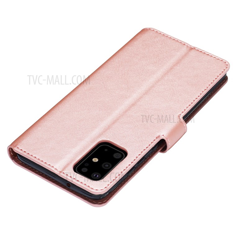 Solid Color Flip Leather Wallet Phone Cover for Samsung Galaxy S20 Plus - Rose Gold-4